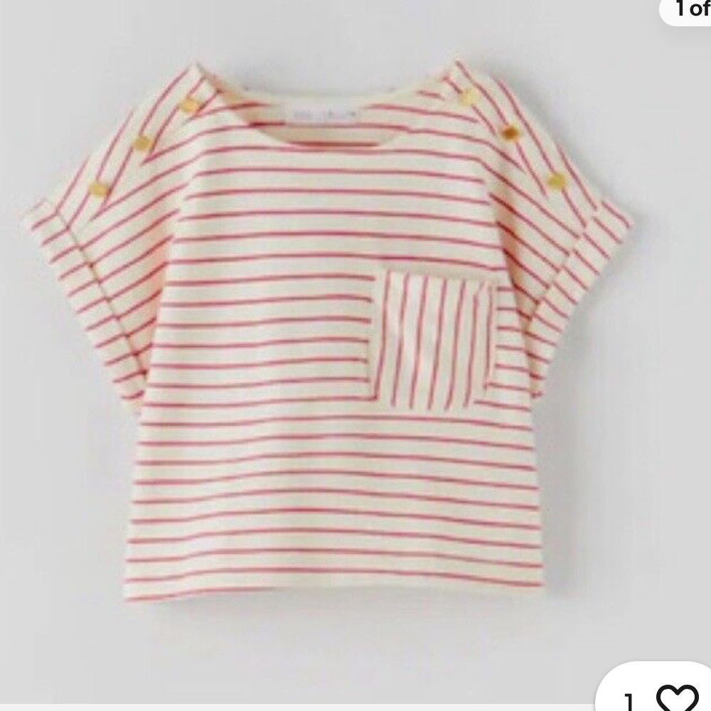Zara Kids Nautical Red and White Striped Short Sleeve Top